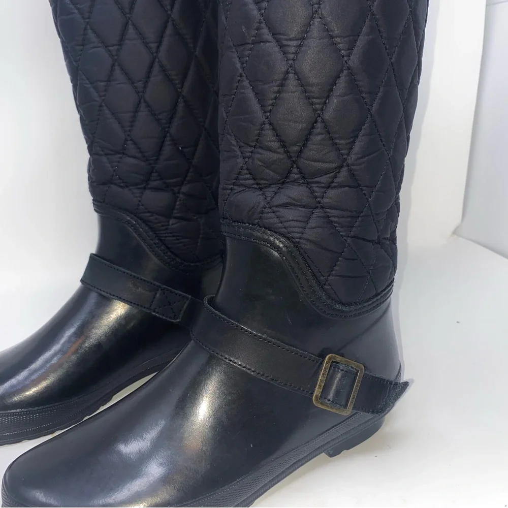 Sperry Black Top Sider Hingham Quilted Tall Shaft Rain Boots Sz. 5